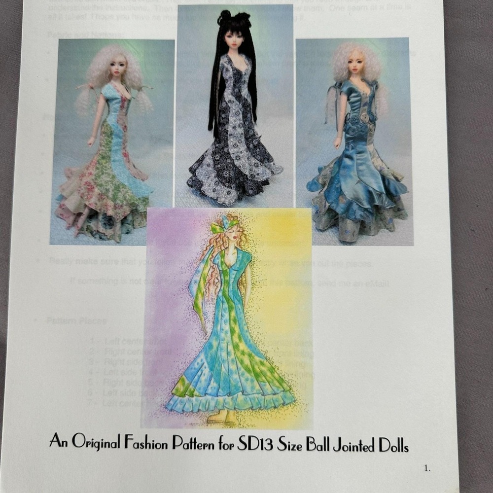 SD13 BJD Doll Sewing Pattern Long Gown Dress Ball Jointed Doll Clothes 23-24"